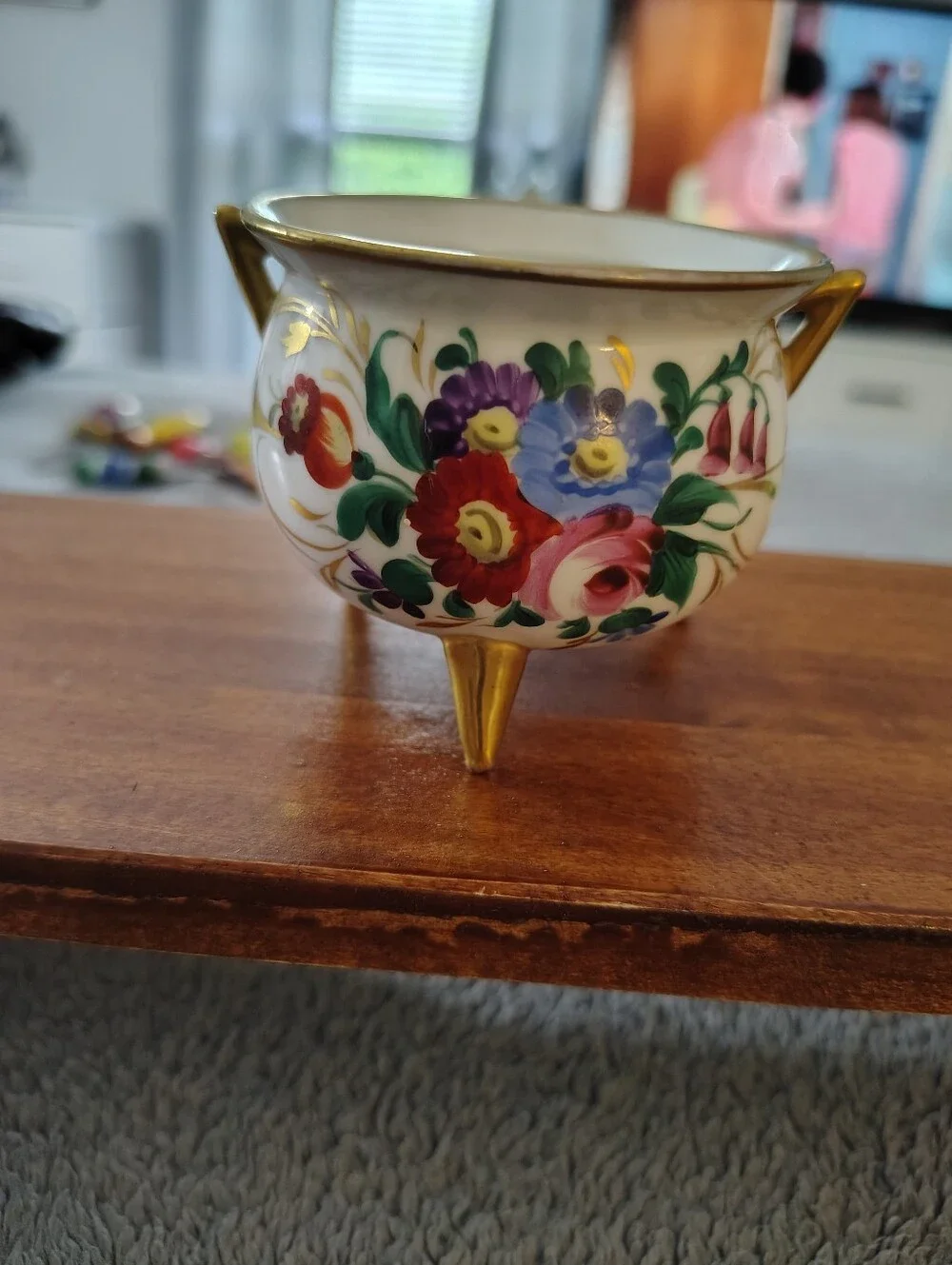 Vintage Footed Porcelain Sugar Bowl with Pink Rose and Gold Trim
